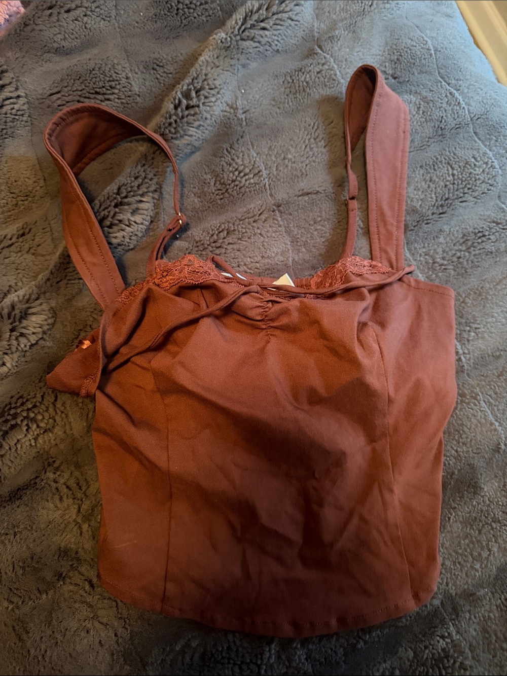 Lace-Trim Rust Camisole Tank with Adjustable Straps